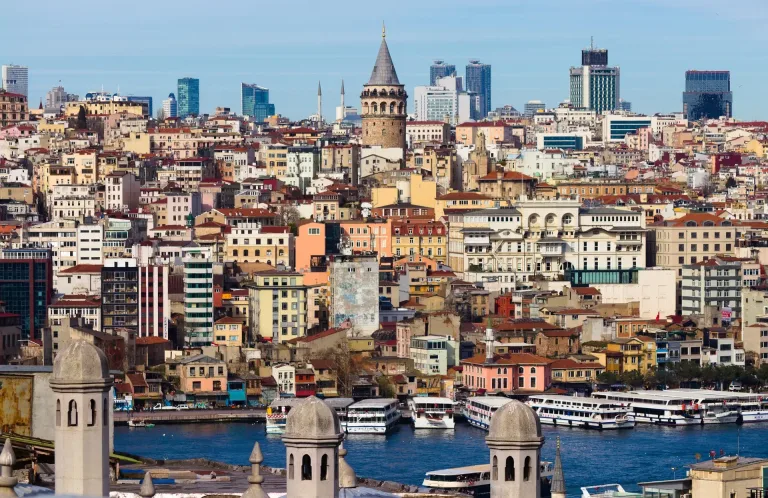 View of Istanbul and Galata tower across the Bosphorus